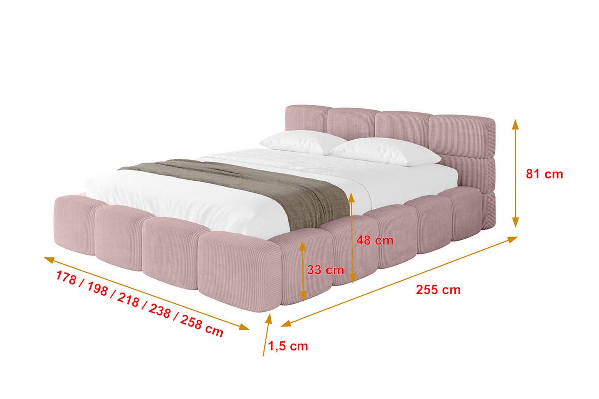 POLSTERBETT mit Bettkasten und Lattenrost, Bett mit Kopfteil, Boxbett ohne Matratze, Doppelbett mit Stauraum - NATA-v1 200x200 Rosa - Rosa, Holzwerkstoff/Textil (200/200cm) - ALTDECOR