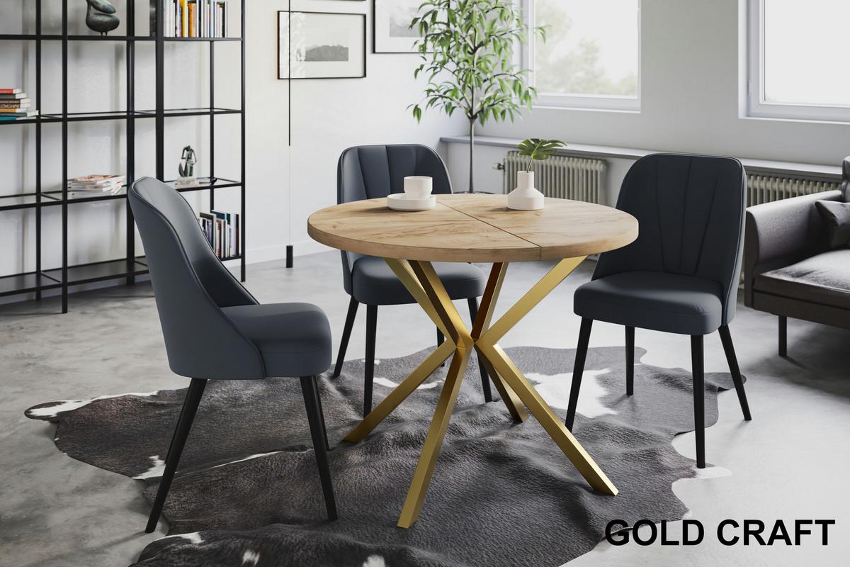 RUNDER Esszimmertisch LOFT LITEN, ausziehbarer Tisch Durchmesser: 120 cm/200 cm, Wohnzimmertisch Farbe: Braun, mit Metallbeinen in Farbe Gold - Goldfarben/Braun, Holzwerkstoff (120/120/76cm) - Alpi-Möbel
