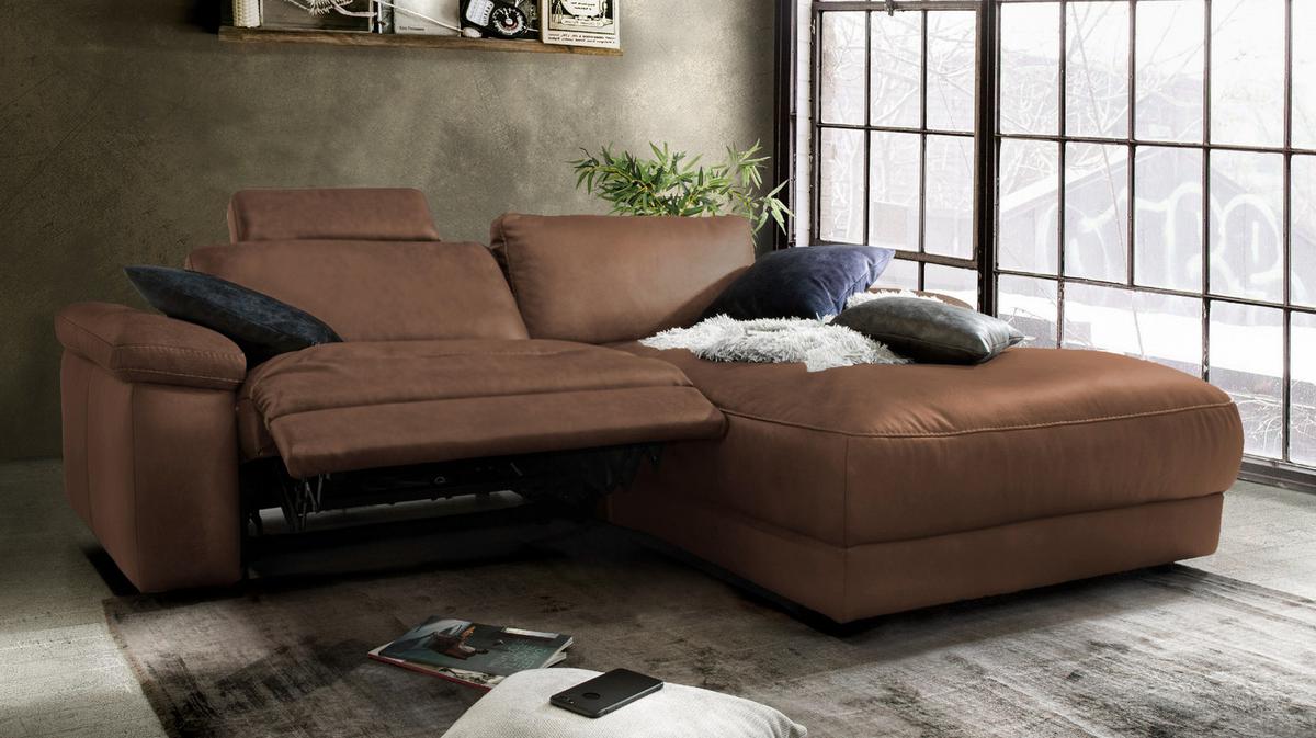 ECKSOFA MOTORISCHER RELAXFUNKTION LOLA Braun Leder Relaxfunktion - Schwarz/Braun, Leder (233/178cm) - KAWOLA