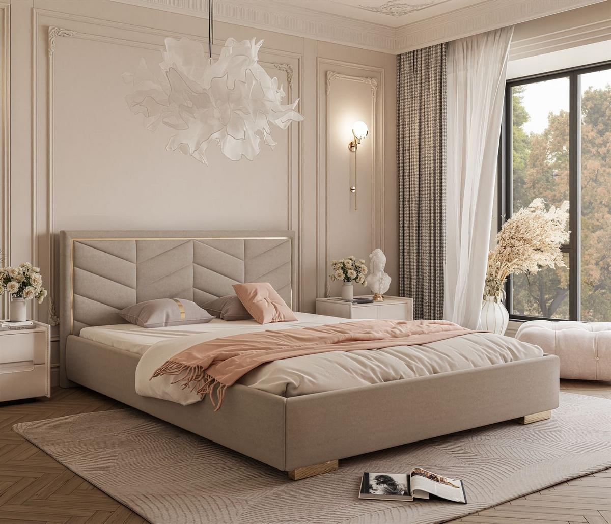 POLSTERBETT AURORA 120x200 mit Bettkasten Boston Trufa - Beige, Textil (120/200cm) - Lookway