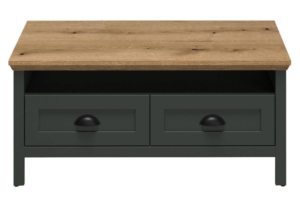 COUCHTISCH grün, Evoke Eiche Landhaus 101 x 60 cm, Beistelltisch mit Schubkästen - Eichefarben/Schwarz, Holzwerkstoff/Kunststoff (60/101/45cm) - Top.Furn