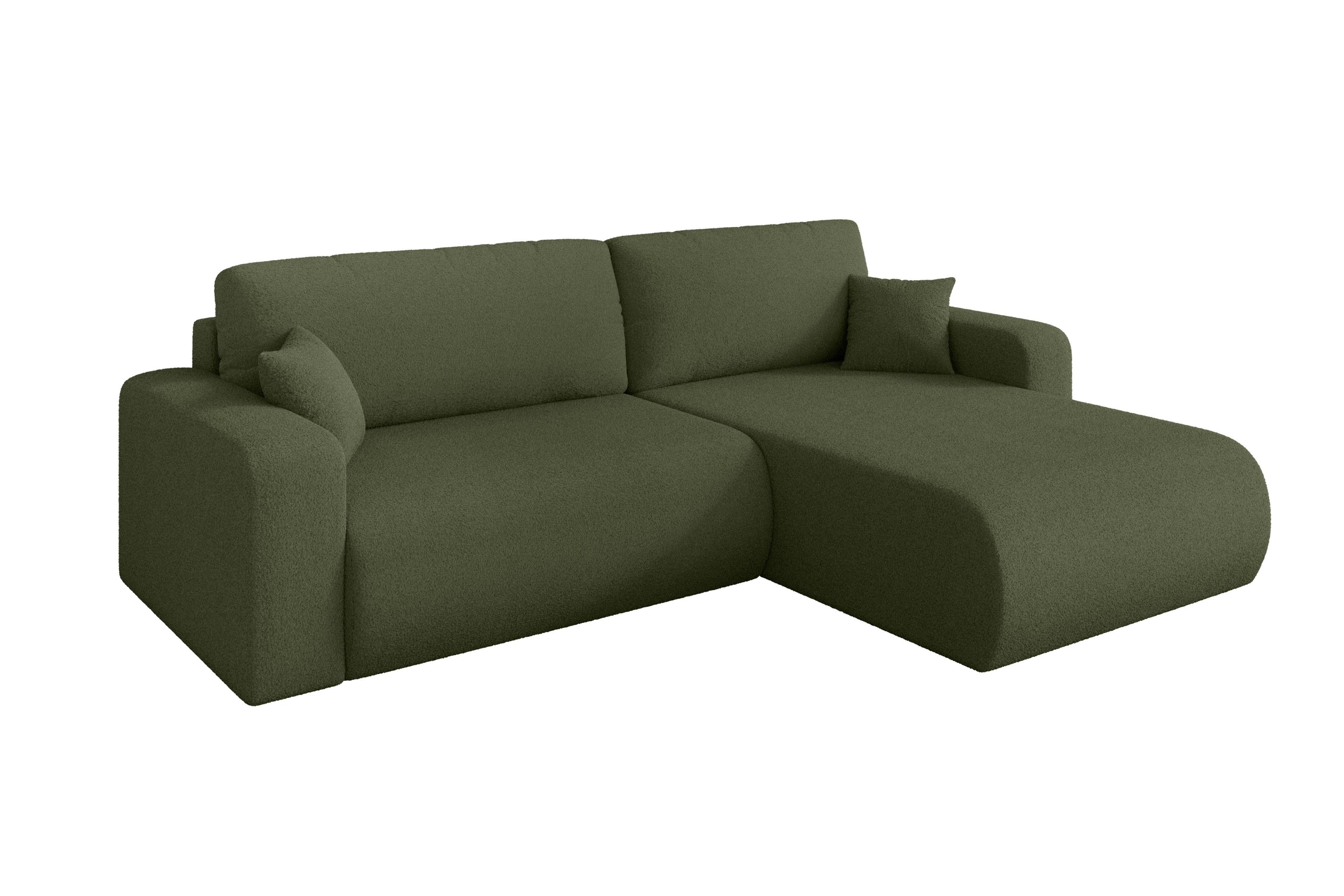 ECKSOFA mit Schlaffunktion Ottomane Rechts BERY-L 276x193x88 Grün Bouclé - Schwarz/Olivgrün, Holzwerkstoff/Kunststoff (276/193cm) - ALTDECOR