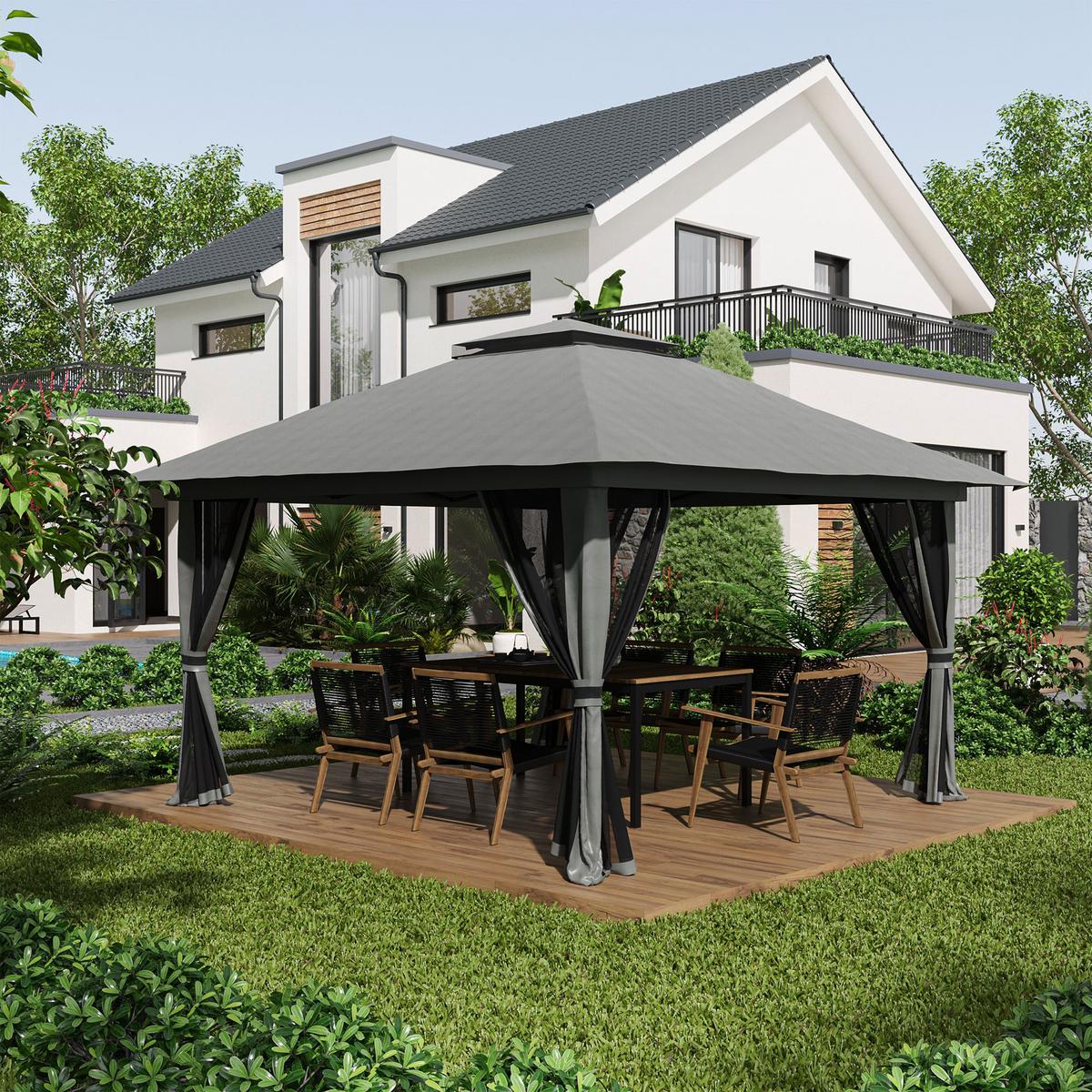 FALTPAVILLON Oxford-Polyester Dunkelgrau - Dunkelgrau, Kunststoff (392/283/392cm) - Outsunny