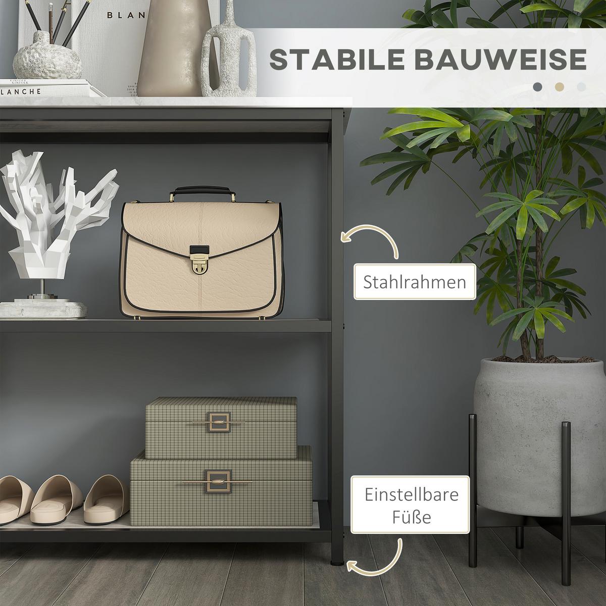 KONSOLENTISCH 2 Regale, 100L x 30B x 80H cm - Weiß, Metall (100/30/80cm) - HOMCOM