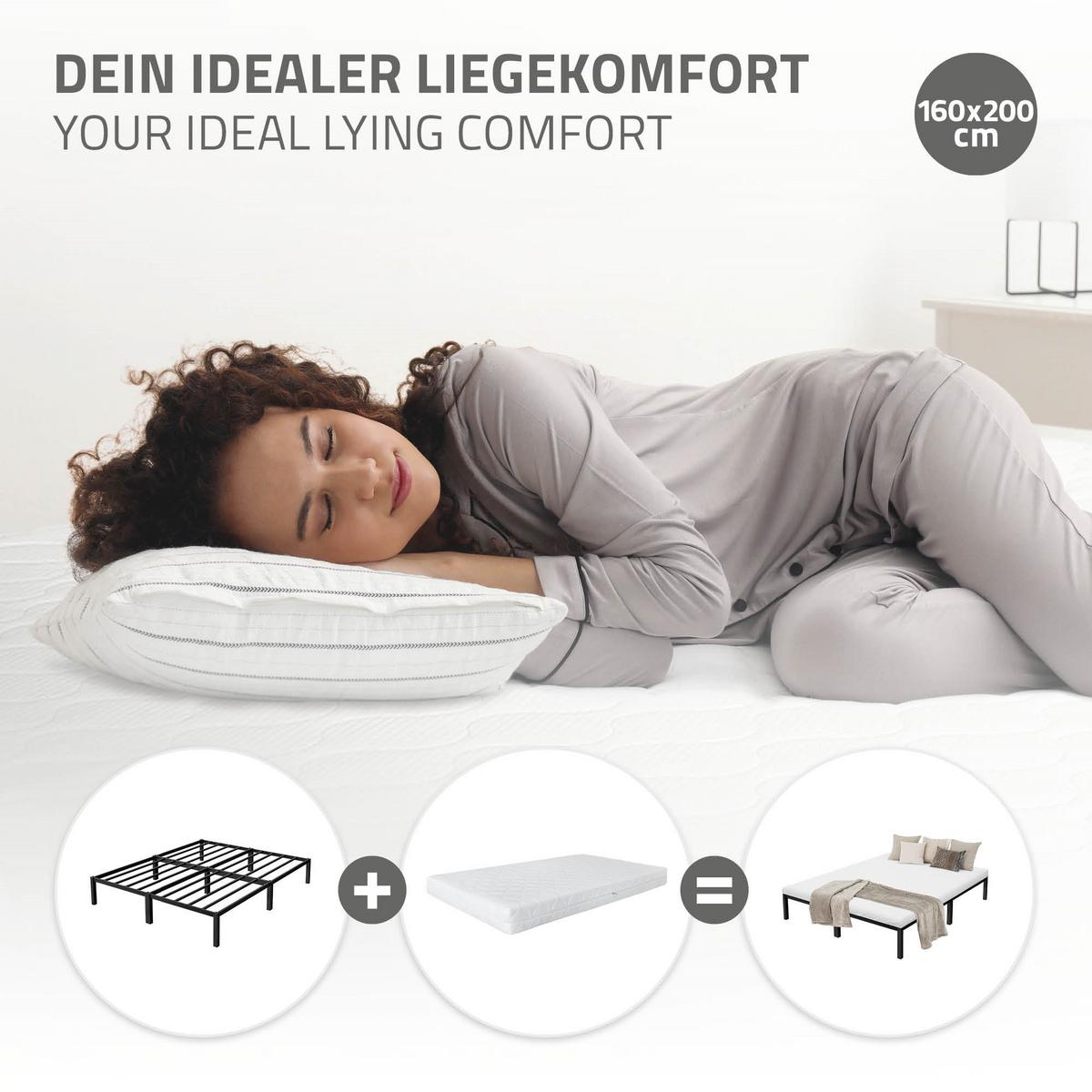 METALLBETT 160x200 cm mit Lattenrost Schwarz auf Stahlrahmen - Schwarz, Metall (160/200cm) - ML-DESIGN