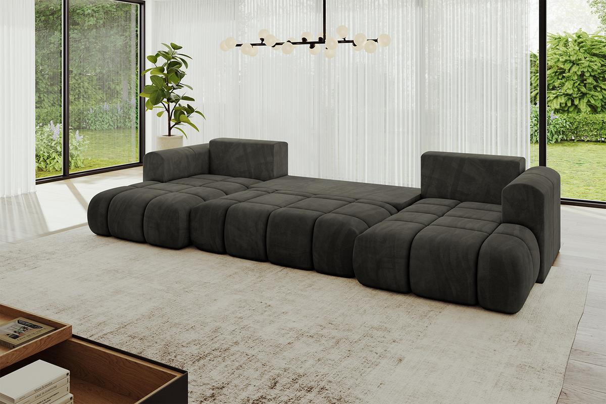 WOHNLANDSCHAFT CLOUD-U 405x185x90 Schwarz Velours - Schwarz, Holzwerkstoff/Kunststoff (405/90/185cm) - ALTDECOR
