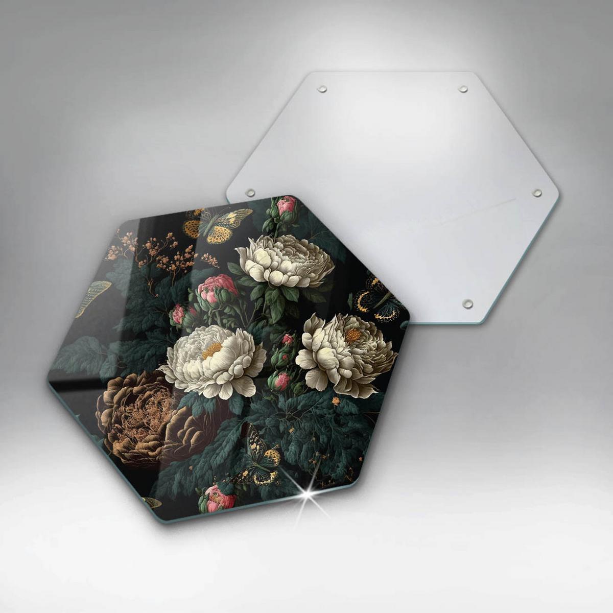 GLASPLATTE 40 cm Vintage Pfingstrosen Blumen - Multicolor, Glas (40/40cm) - Wallfluent
