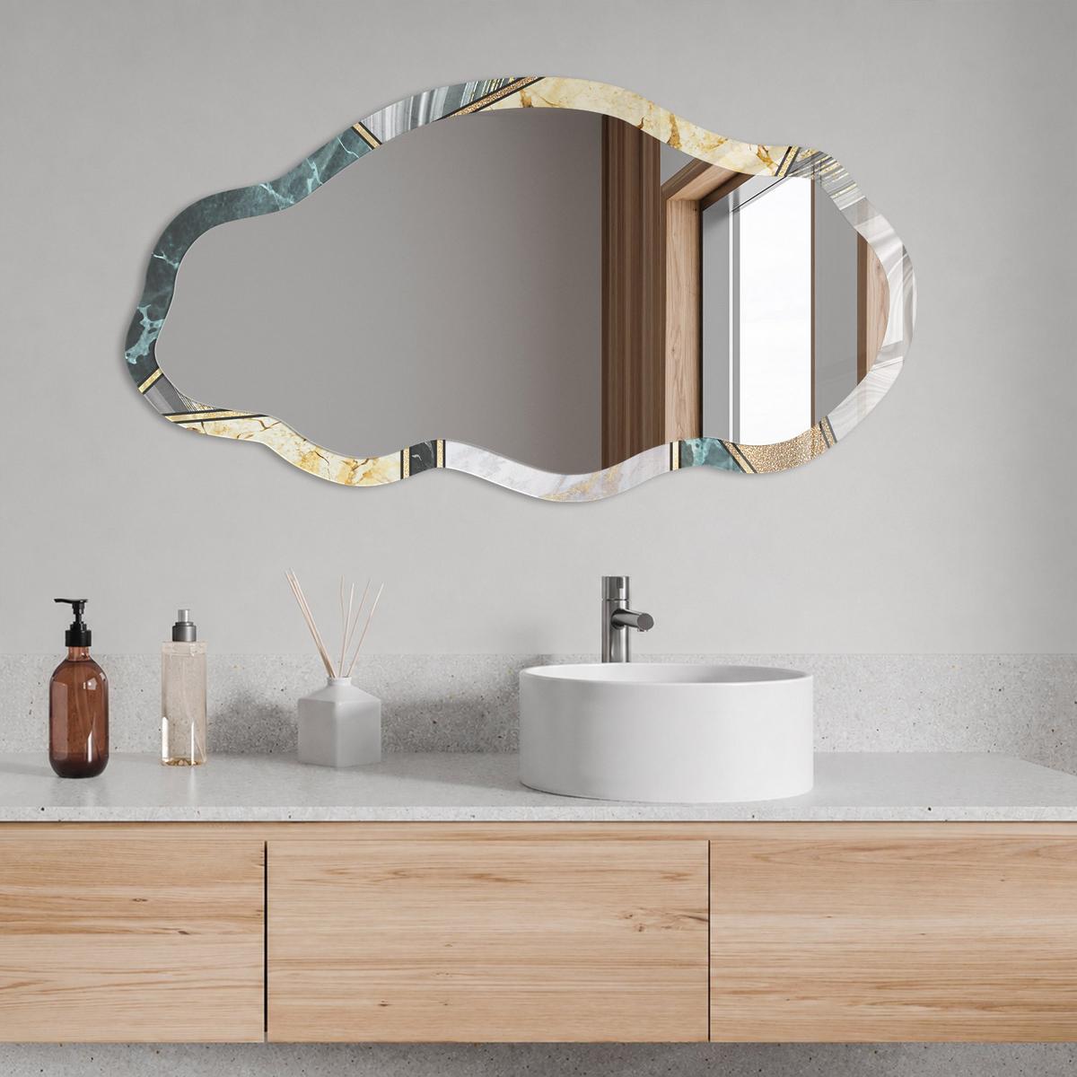 SPIEGEL 90x45 cm asymmetrisch mit Druck - Geometrisches Mosaik - Transparent, Glas (45/90/0.4cm) - TULUP