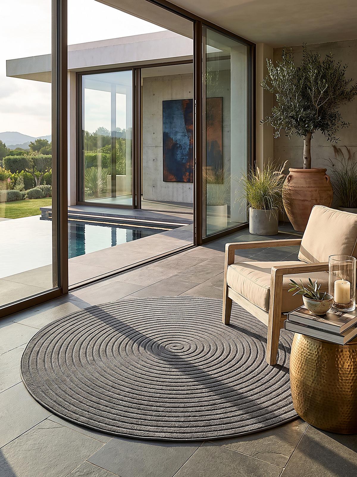 TEPPICH Outdoor Abstrakt MEZEN Polypropylen Anthrazit 160 x 160 cm - Anthrazit, Textil (160/160cm) - KADIMA DESIGN
