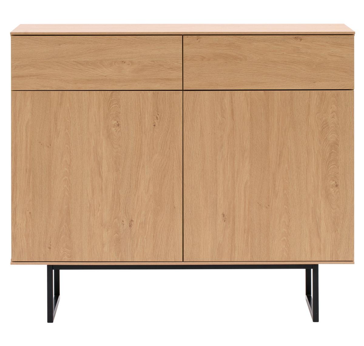 FLURKOMMODE Stone Eiche 115 x 98 cm, Schuhschrank mit Push-to-Open - Eichefarben/Schwarz, Holzwerkstoff/Metall (115/98/40cm) - Furn.Design