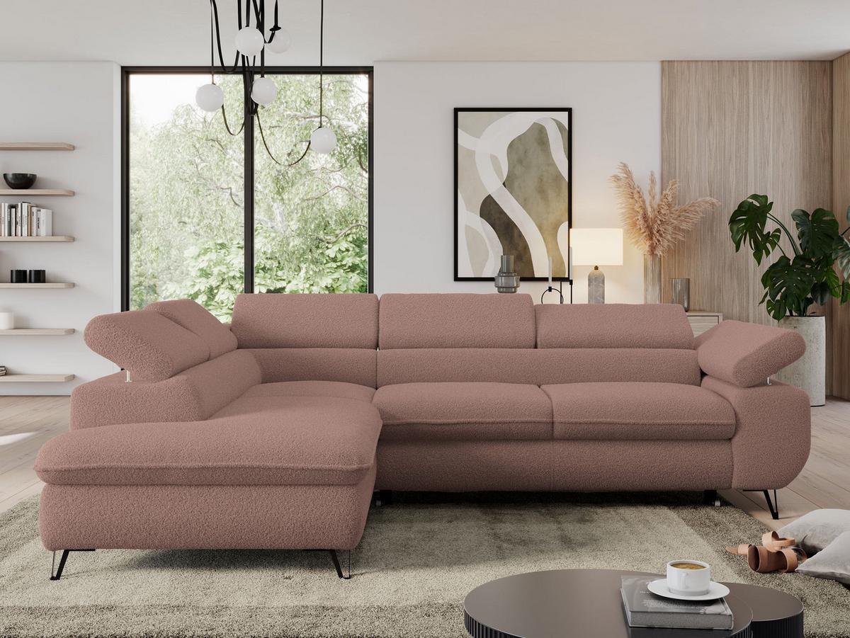 ECKSOFA PEDRO L Rosa Boucle - Links Seite - Schwarz/Rosa, Textil/Metall (208/273cm) - MKS