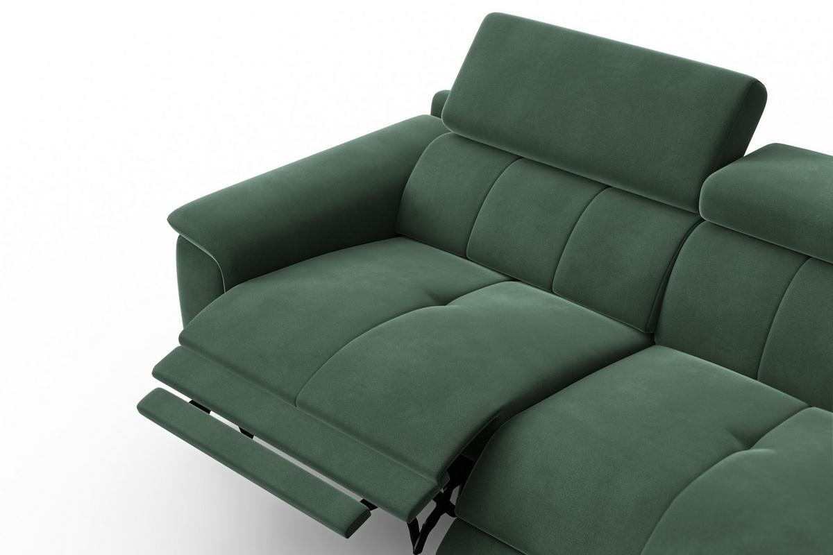 SOFA RELAX FIERO 3-Sitzer, Grüner Veloursstoff - Schwarz/Grün, Holz/Textil (212/82/103cm) - Courtois Laville