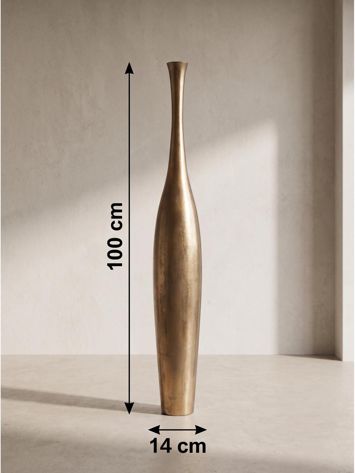 BODENVASE EBRO, Aluminium, handgefertigt, Gold, Ø 14 x 100 cm - Goldfarben, Metall (100cm) - KADIMA DESIGN