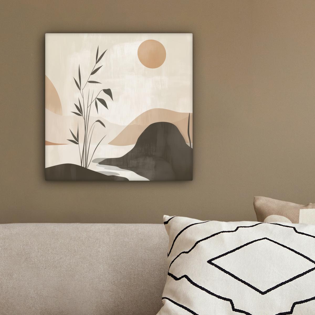 LEINWANDBILD Japandi - Landschaft - Beige Deko Wohnzimmer 20x20 cm - Cognac, Textil (20/20cm) - MuchoWow