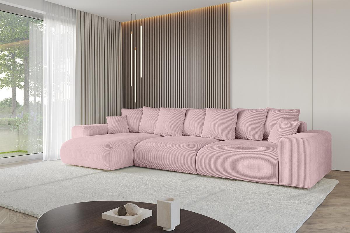 ECKSOFA Ottomane links ESKAR-L2 364x176x72 Rosa Cord - Schwarz/Rosa, Holzwerkstoff/Kunststoff (364/176cm) - ALTDECOR