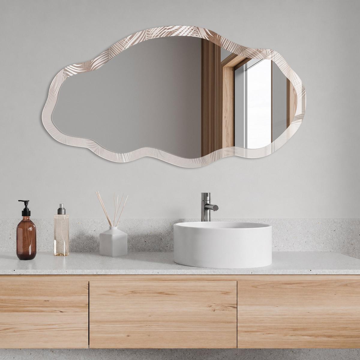 SPIEGEL 90x45 cm asymmetrisch mit Druck - Blätter der Eleganz - Transparent, Glas (45/90/0.4cm) - TULUP