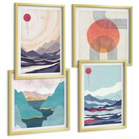 BILDER SET 4er Set - 50x50 cm & 40x60 cm Goldrahmen - Japanische Berglandschaften - Goldfarben, Kunststoff (50/50cm) - TULUP