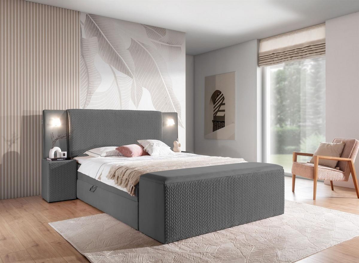 BOXBETT Marten Magic Velvet Set.4 - Dunkelgrau, Holzwerkstoff/Textil (160/200cm) - Fun Möbel