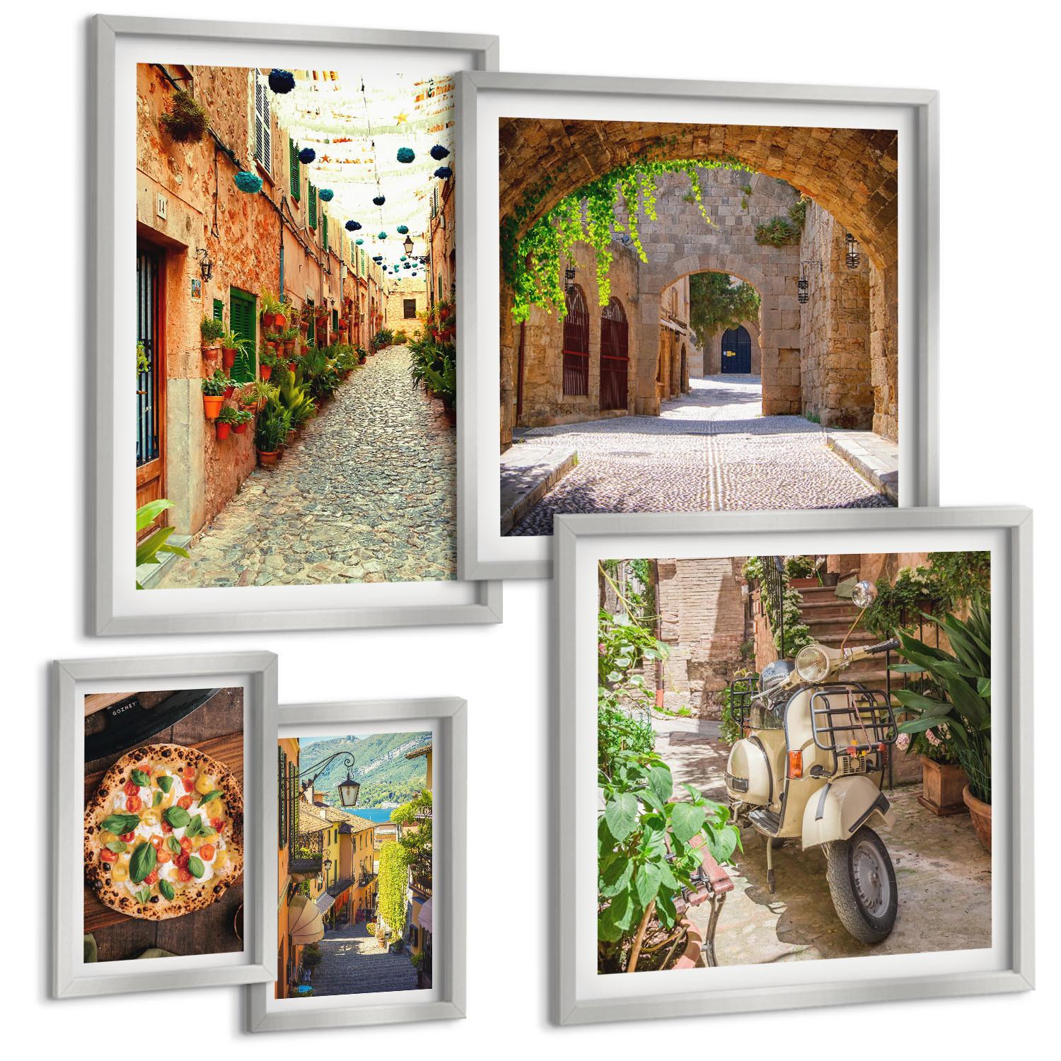 BILDER SET 5er Set - 50x50 cm & 20x30 cm & 40x60 cm Silberner Rahmen - Amerikanische Symbole, USA-Flagge - Silberfarben, Kunststoff (40/60cm) - TULUP