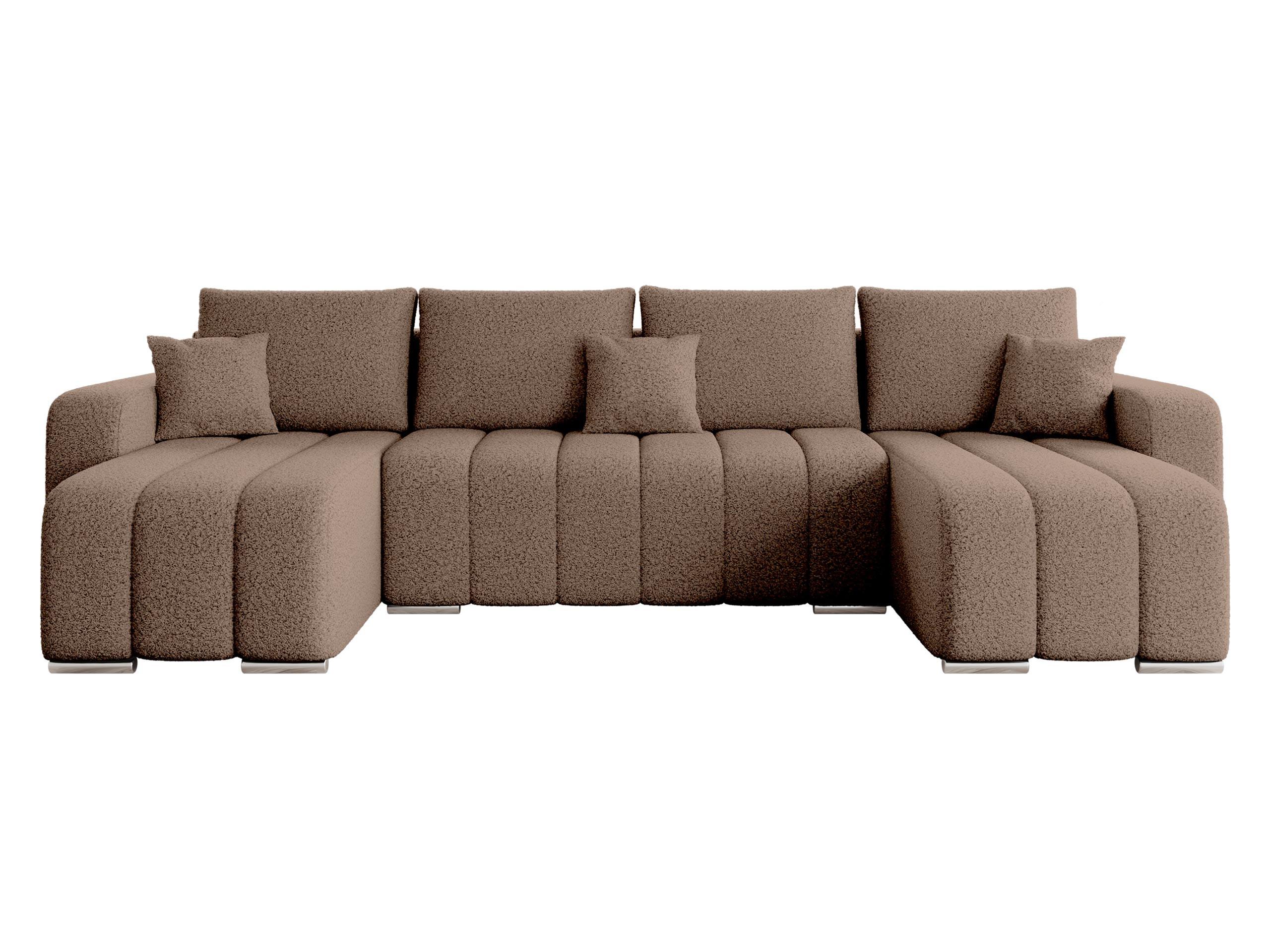 WOHNLANDSCHAFT Pufetto U Boucle - Hellbraun/Silberfarben, Holz/Textil (313/86/147cm) - MIRJAN24