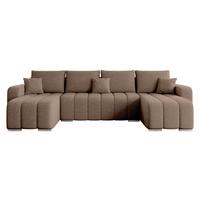 WOHNLANDSCHAFT Pufetto U Boucle - Hellbraun/Silberfarben, Holz/Textil (313/86/147cm) - MIRJAN24