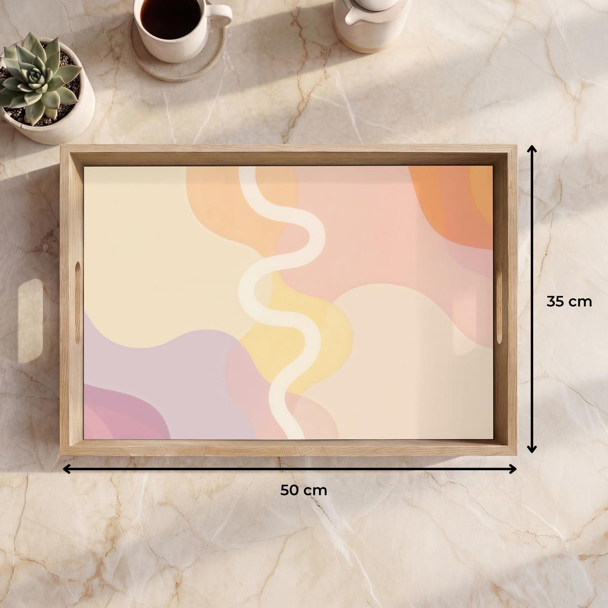 TABLETT Gewellte Formen - Abstrakt - Pastell 50x35 cm - Beige, Holz (50/5/5cm) - OnlyWow
