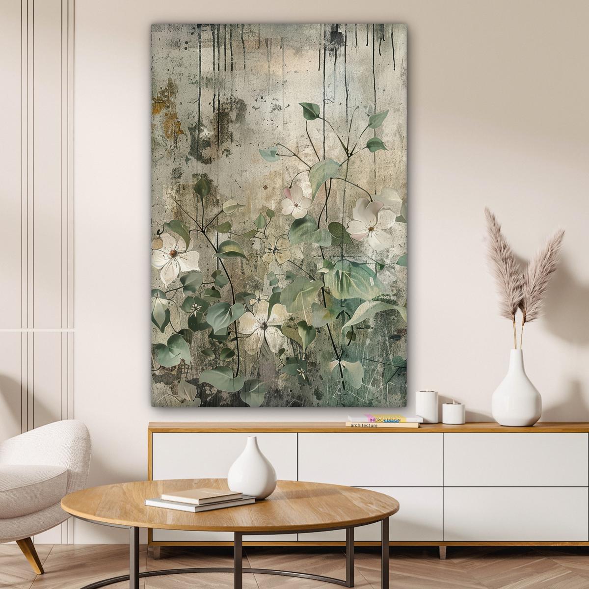 LEINWANDBILD Blumen - Blätter - Abstrakt - Modern Deko XXL 80x120 cm - Grau, Textil (80/120cm) - MuchoWow