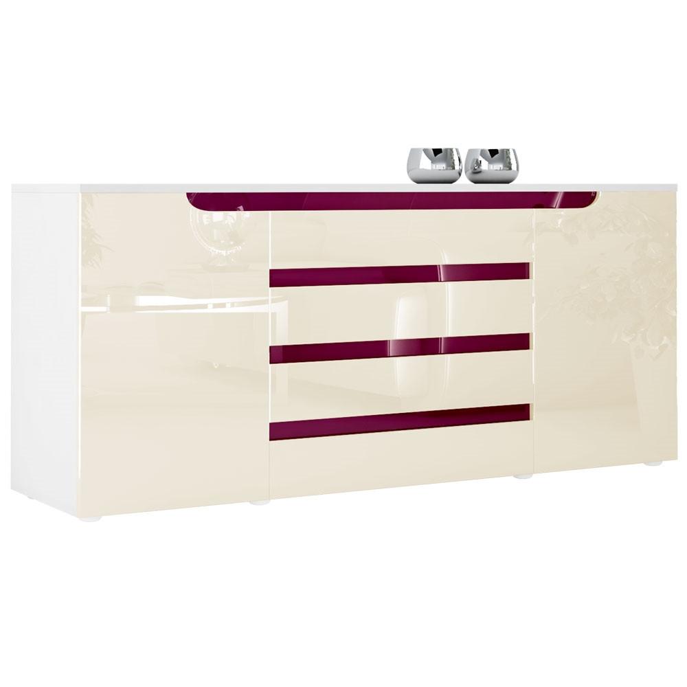 SIDEBOARD Sintra Creme Hochglanz / Brombeer Hochglanz - Creme, Holzwerkstoff (166/72/35cm) - Vladon