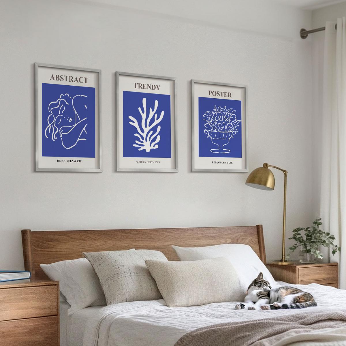 BILDER SET 3er Set - 40x60 cm Silberner Rahmen - Stilvolle blaue Poster - Silberfarben, Kunststoff (40/60cm) - TULUP