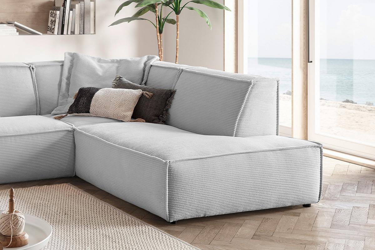 ECKSOFA SAMU Hellgrau Cord - Hellgrau/Schwarz, Textil (254/224cm) - KAWOLA