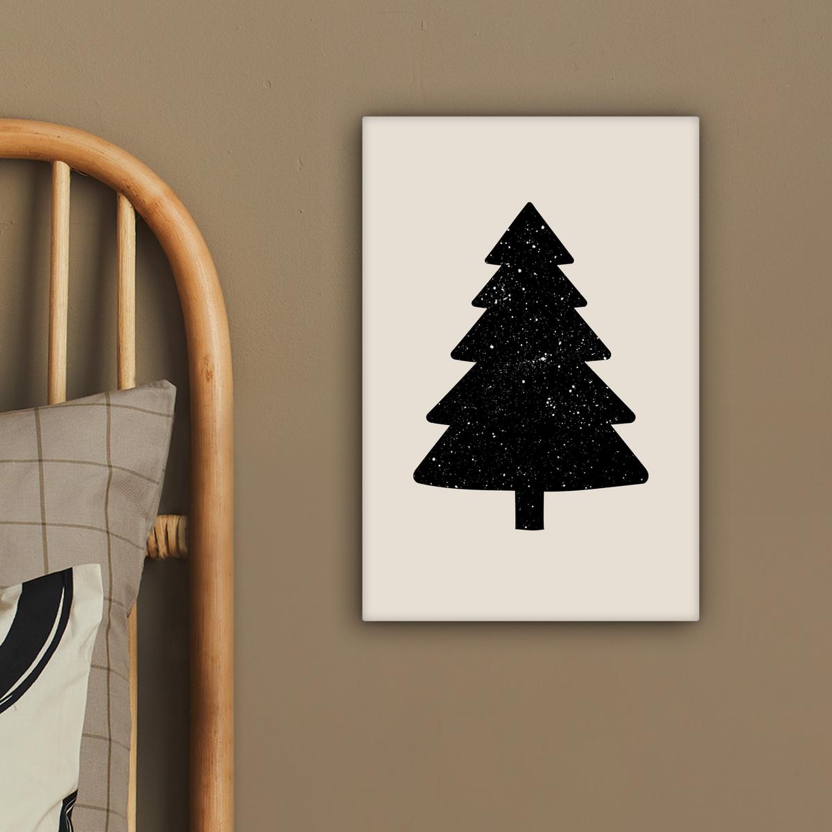 LEINWANDBILD Weihnachtsbaum - Schwarz - Urlaub - Beige Deko Wohnzimmer 20x30 cm - Schwarz, Textil (20/30cm) - MuchoWow