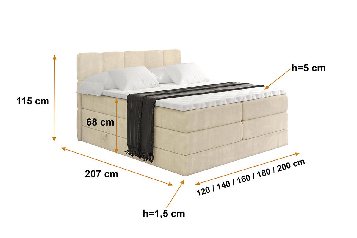 BOXSPRINGBETT mit Matratze H3|H4 und Lattenrost - LIRO KING-200x200 - Beige Monolith - Beige, Holzwerkstoff (200/200cm) - ALTDECOR