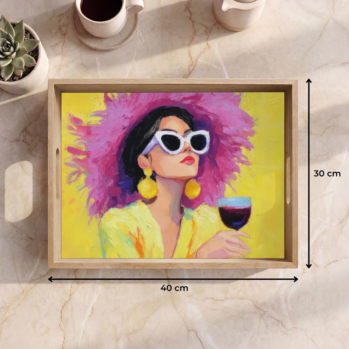 TABLETT Frau - Hut - Lila - Wein 40x30 cm - Gelb, Holz (40/5/5cm) - OnlyWow
