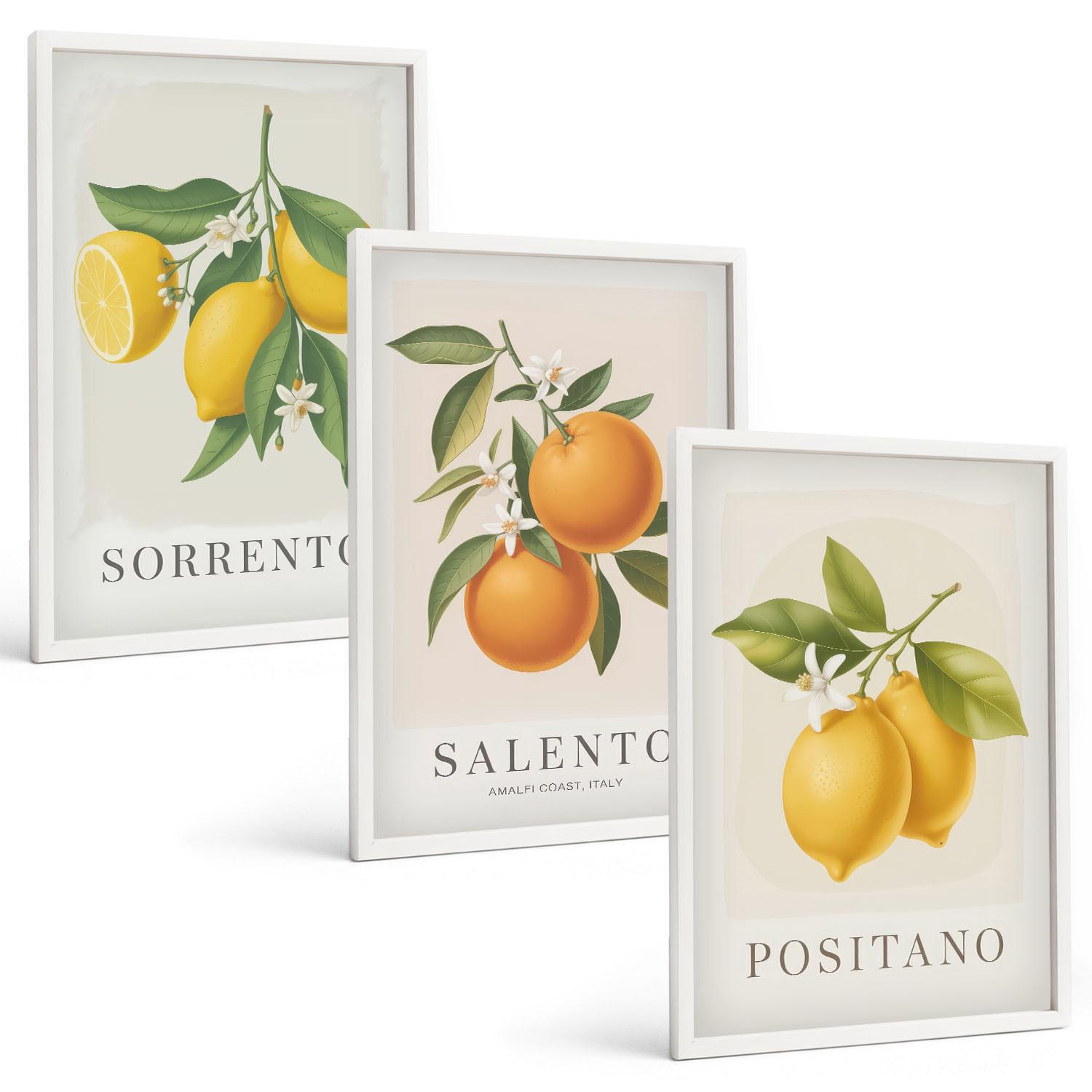 BILDER SET 3er Set - 40x60 cm Weißer Rahmen - Amalfi-Zitronen und -Orangen - Weiß, Kunststoff (40/60cm) - TULUP