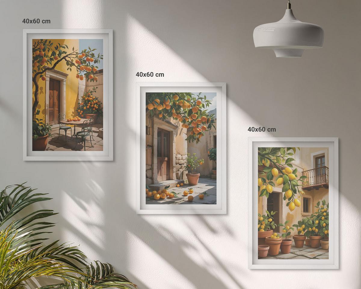 BILDER SET 3er Set - 40x60 cm Weißer Rahmen - Zitrusfrüchte, Hofpflanzen - Weiß, Kunststoff (40/60cm) - TULUP