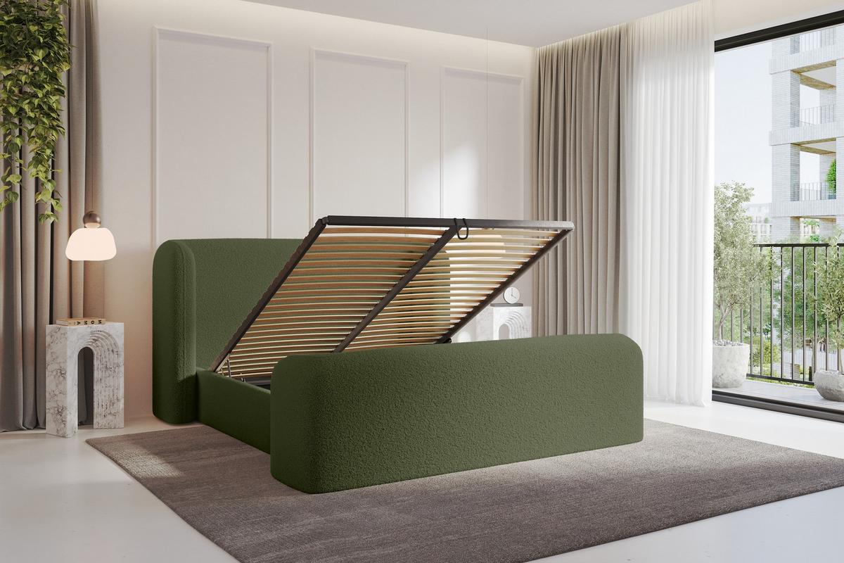 POLSTERBETT mit Bettkasten, Fußteil und Lattenrost, Bett mit Matratze H3/H4 - ESTI-Z 140x200 Grün - Grün, Holzwerkstoff/Textil (140/200cm) - ALTDECOR
