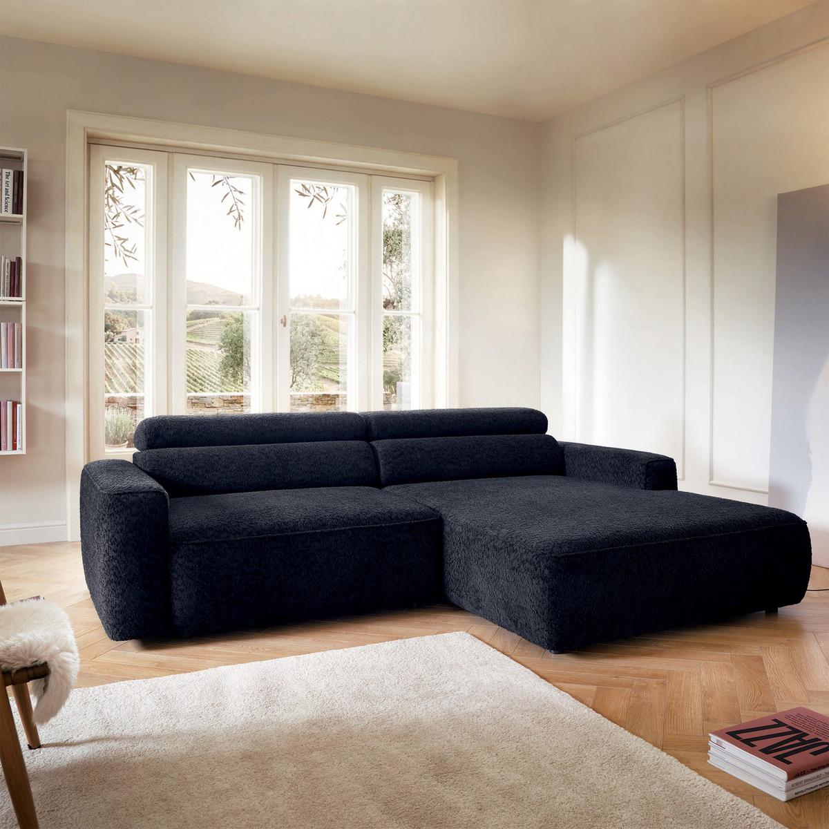 ECKSOFA Fando Navyblau Chenille - Schwarz/Dunkelblau, Kunststoff/Textil (182/252cm) - Selsey