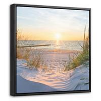 LEINWAND Bilder mit Rahmen - Strand - Sonne - Düne - Gras - Sand - Horizont - 20x20 - Hellblau, Textil (20/20cm) - MuchoWow
