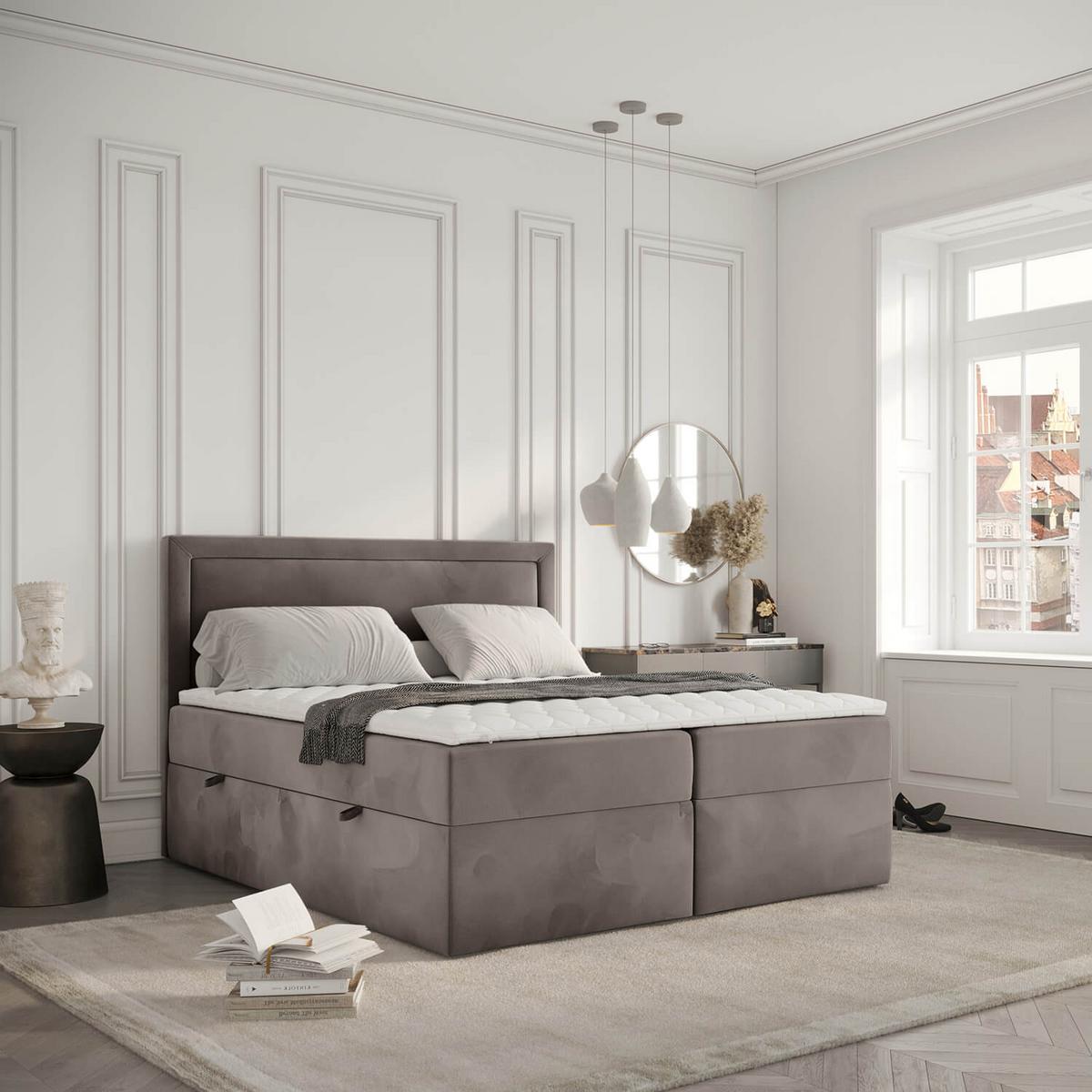 BOXBETT Jodan 160/200 cm Taupe im Magic Velvet Stoff - Taupe/Schwarz, Holz/Holzwerkstoff (160/200cm) - AltaBeds