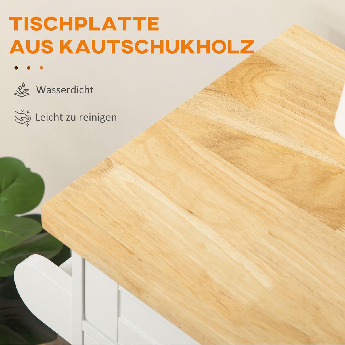 KÜCHENWAGEN rollbar Servierwagen Küchentrolley für Küche Wohnzimmer Weiß - Weiß, Holzwerkstoff (40/89/109cm) - HOMCOM