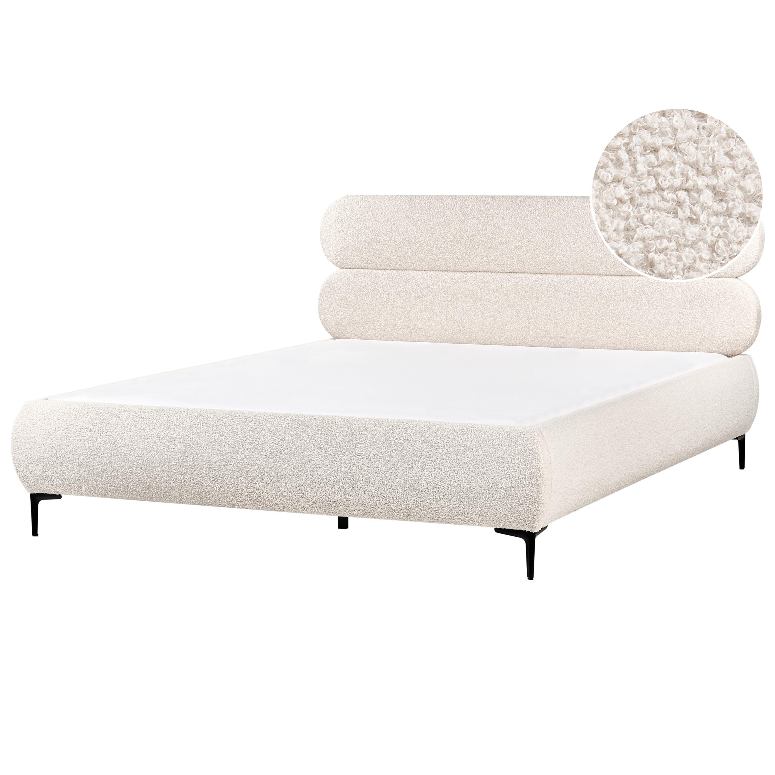 BETT mit Lattenrost 180/200 cm Cremeweiß Lessay - Schwarz/Weiß, Textil (180/200cm) - Beliani