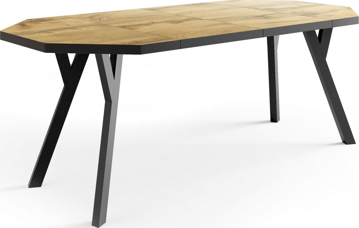 ESSTISCH Desmond achteckiger ausziehbarer, Wotan Eiche 100-200/100/76 cm - Eiche Wotan/Schwarz, Holz/Holzwerkstoff (100/200/76cm) - WFL GROUP