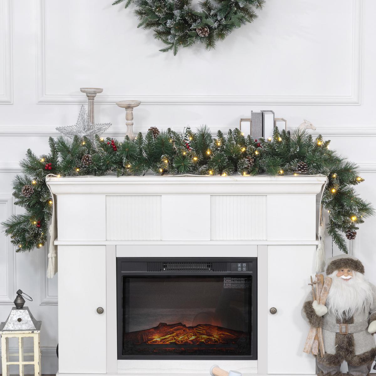 1,8 m künstliche Weihnachtsgirlande mit Lichterkette Blumendekoration Grün - Grün, Kunststoff (180cm) - HOMCOM