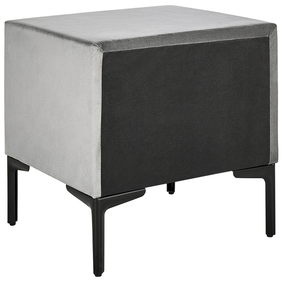 NACHTTISCH Samtstoff grau 2 Schubladen Sezanne - Schwarz/Grau, Textil (44/45/38cm) - Beliani