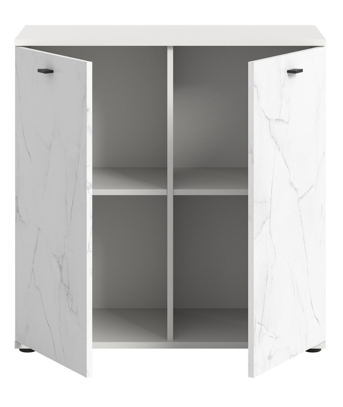 KOMMODE weiß Marmor 86 x 88 cm, Sideboard mit Soft-Close - Schwarz/Weiß, Holzwerkstoff/Kunststoff (86/87/40cm) - Inn.Furn