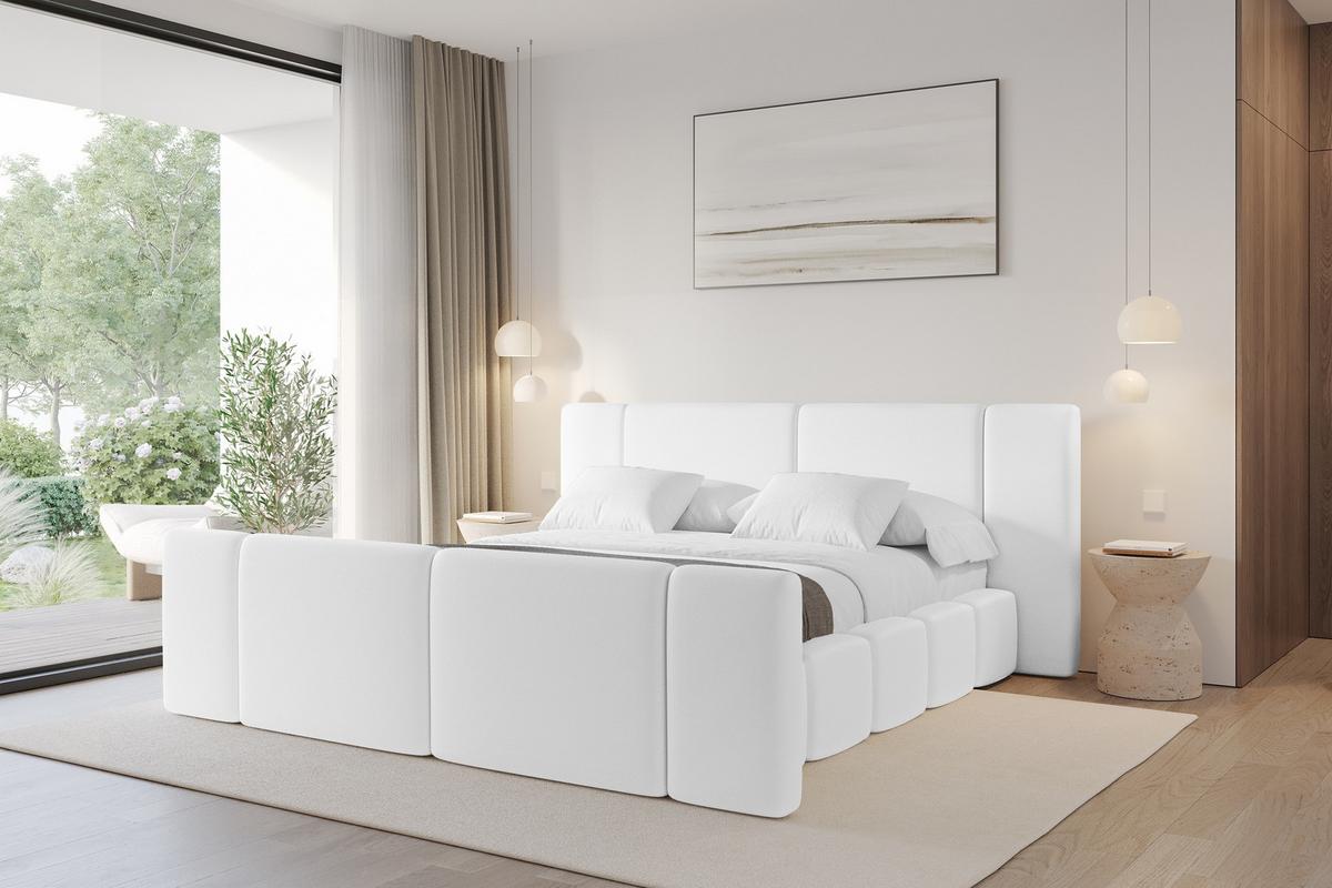 POLSTERBETT mit Bettkasten, Fußteil und Lattenrost, Bett mit Matratze H3/H4 - NILO-Z 140x200 Weiß - Weiß Hochglanz, Holzwerkstoff/Textil (140/200cm) - ALTDECOR