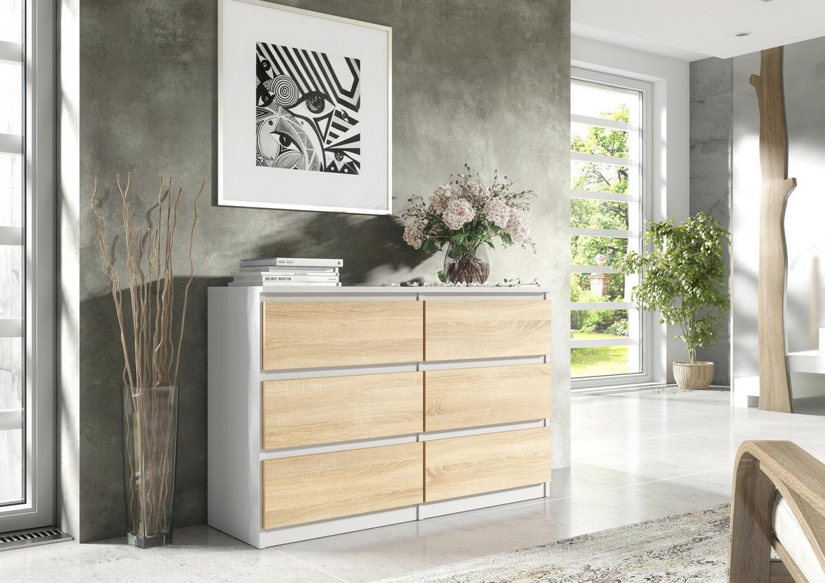 KOMMODE Weiß , Sonoma 120/79/39 - Weiß/Sonoma Eiche, Holzwerkstoff (120/79/39cm) - RAUMHIRSCH FURNITURE