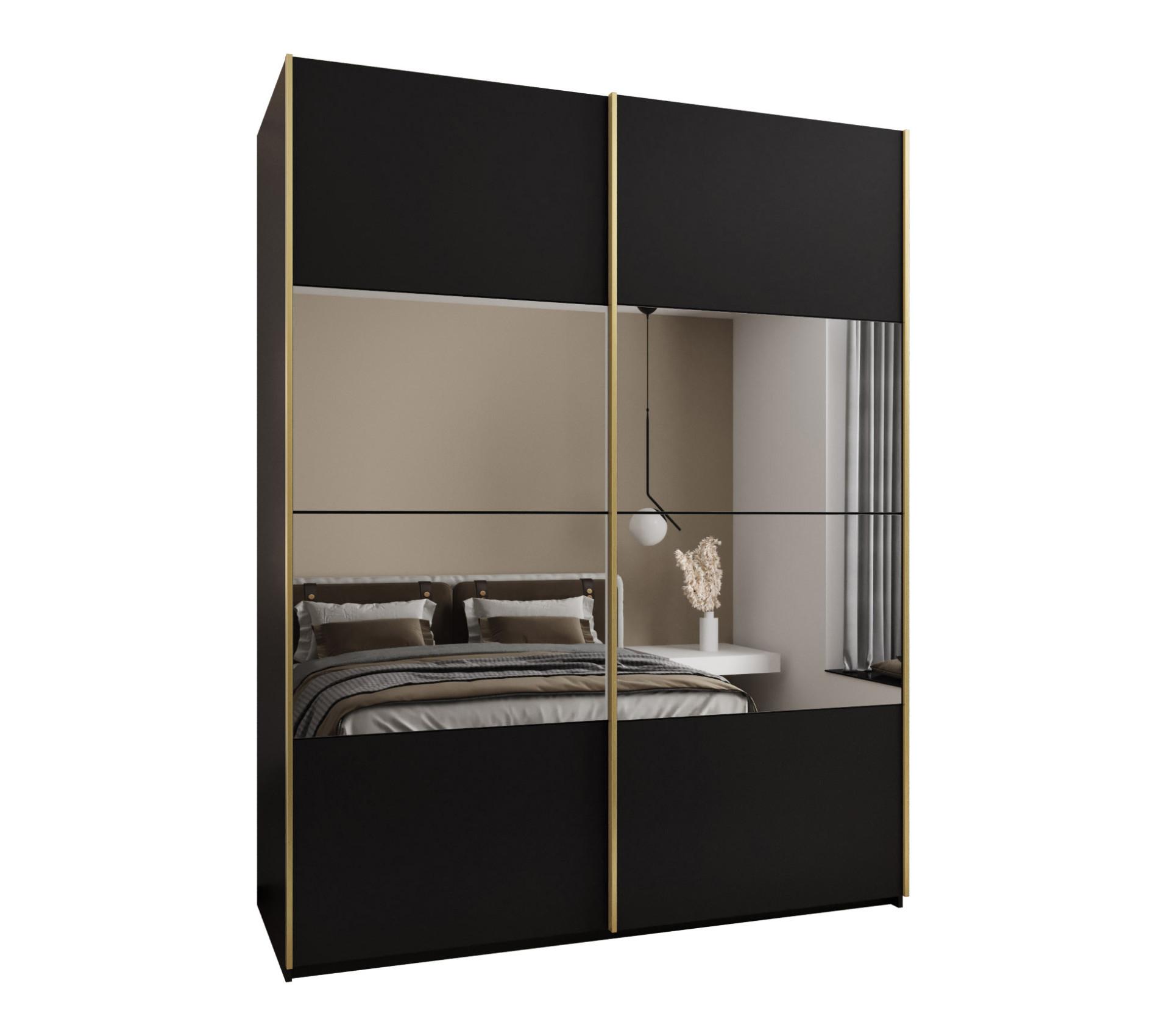 SCHWEBETÜRENSCHRANK 245,5/190/64 2-türig - Goldfarben/Schwarz, Holz/Metall (190/245/64cm) - Abiks Möbel