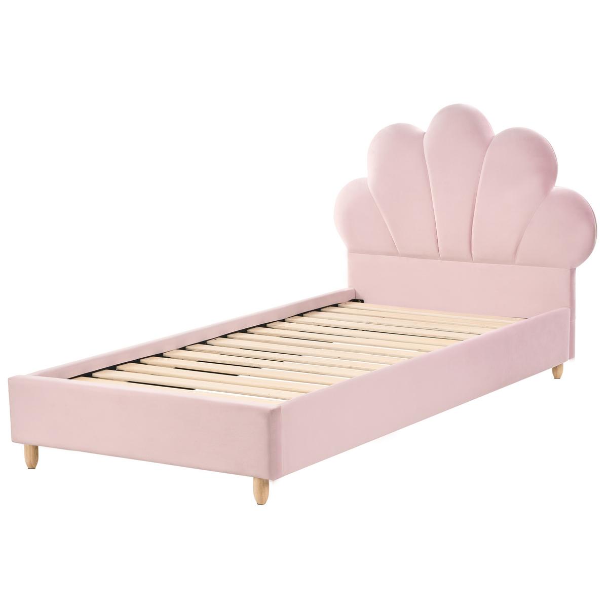 KINDERBETT Muschel Samtstoff 90/200 cm Rosa Neulise - Hellbraun, Textil (90/200cm) - Beliani