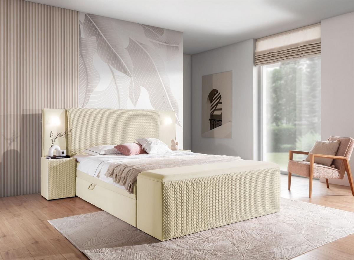 BOXBETT Marten Magic Velvet Set.1 - Creme, Holzwerkstoff/Textil (160/200cm) - Fun Möbel